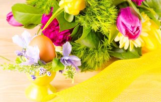 easter basket and flowers